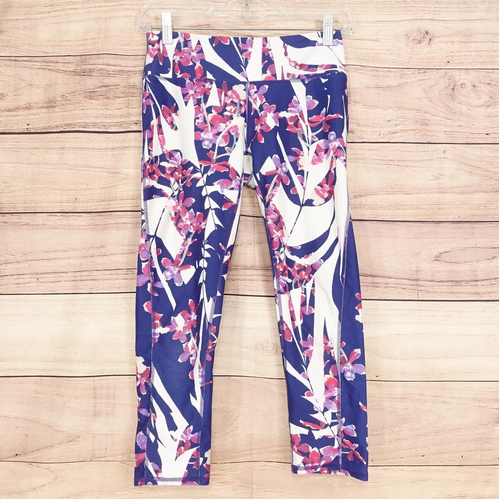 Fabletics Leggings Womens XXS Multicolor Floral Capri Zip Pocket Yoga Gym